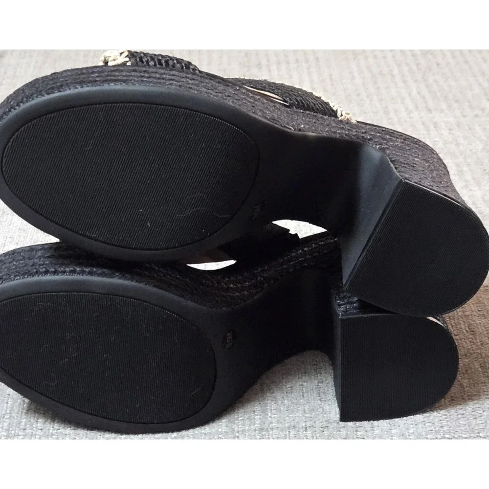 Chelsea & Violet Black Woven Platform Slide Sandals‎ Espadrile Size 9.5